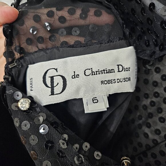 Vintage Christian Dior Robes du Soir Embellished Velvet Evening Black Dress Sz 6 - Picture 11 of 14
